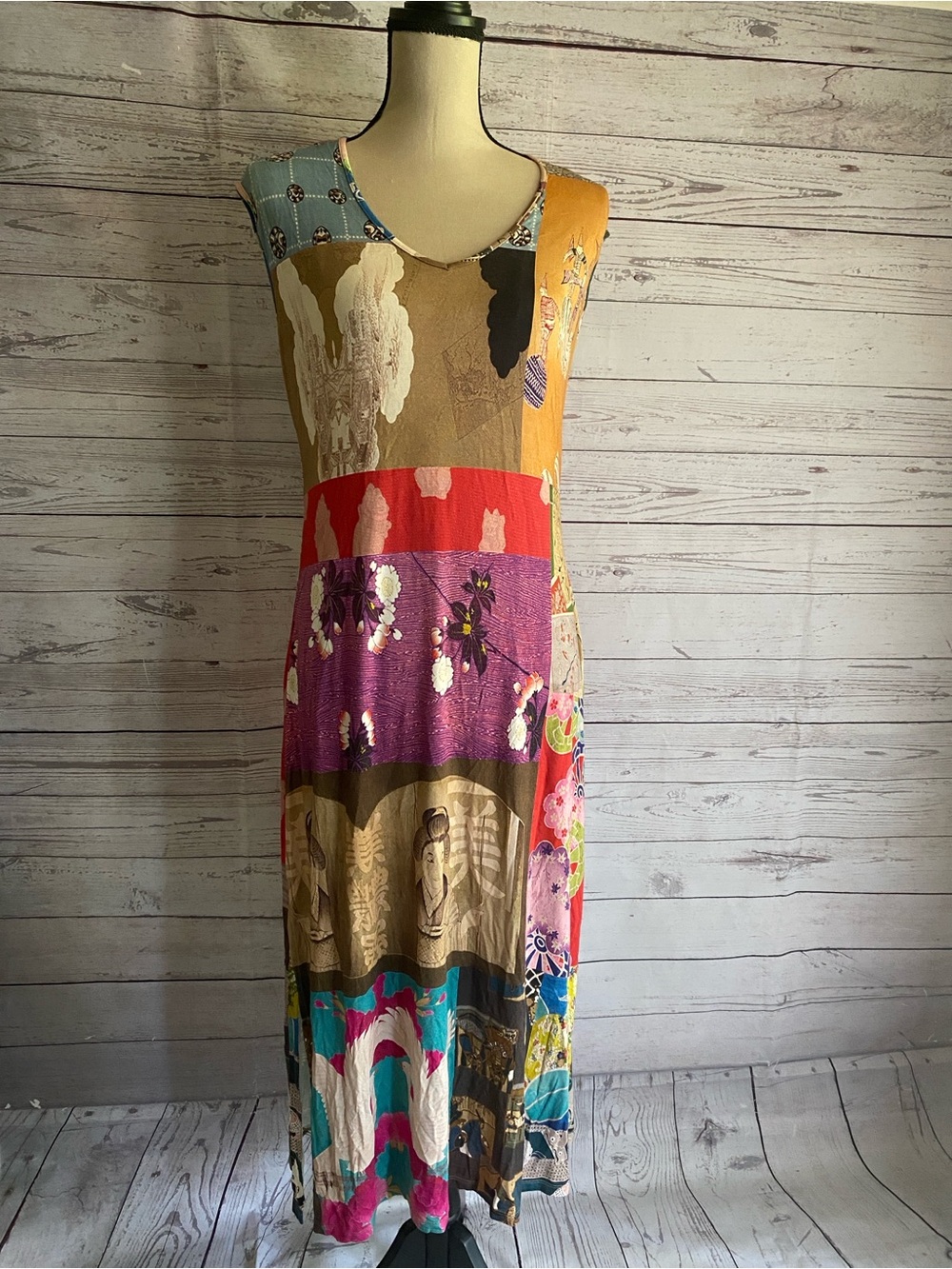 Johnny Was Tokyo High-Slit Bamboo Dress Multicolored Size Small New - Picture 4 of 15